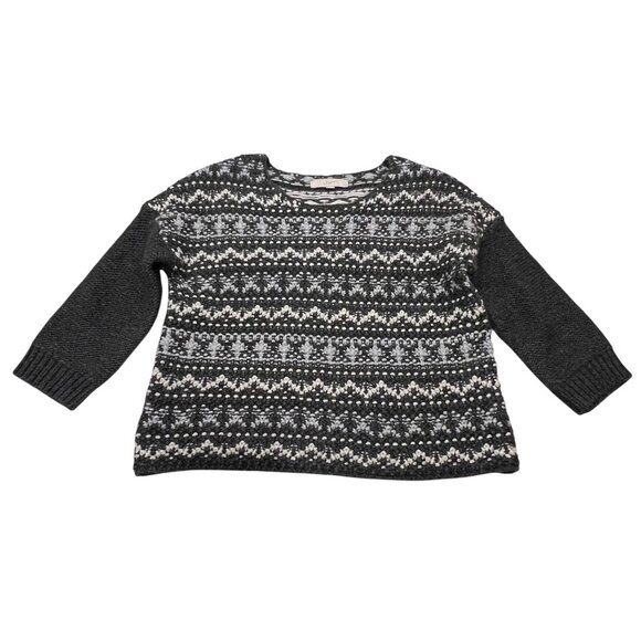 Loft Fair Isle Stripe Pullover Sweater, Gray Ivory, L - Picture 1 of 8